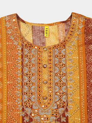 women yellow viscose rayon bandhani embroidered straight kurta 5