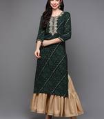 women green viscose rayon bandhani embroidered straight kurta