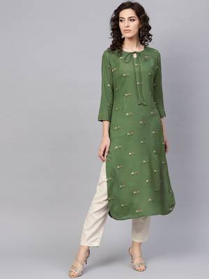 women green cotton floral printed straight kurta 1