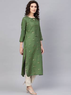 women green cotton floral printed straight kurta 3