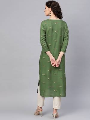 women green cotton floral printed straight kurta 4