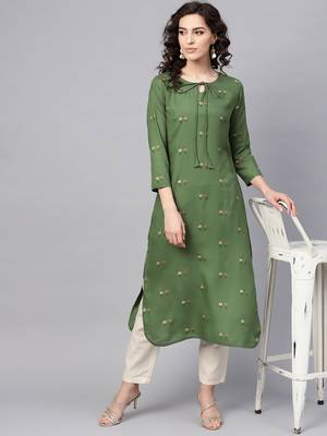 women green cotton floral printed straight kurta 5