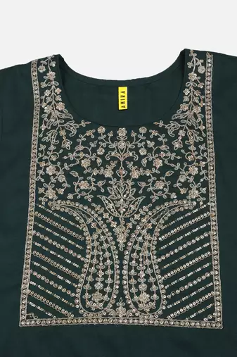 women green silk blend solid embroidered straight kurta