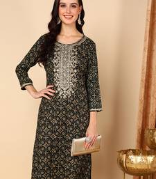 women green viscose rayon ethnic motifs embroidered straight kurta