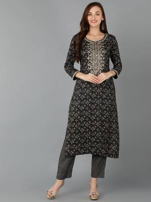 women teal cotton blend geometric embroidered straight kurta 1