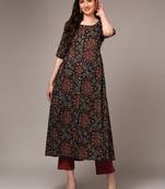 women black pure cotton ethnic motifs printed a-line kurta