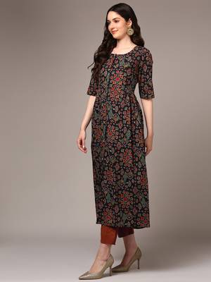 women black pure cotton ethnic motifs printed a-line kurta 3