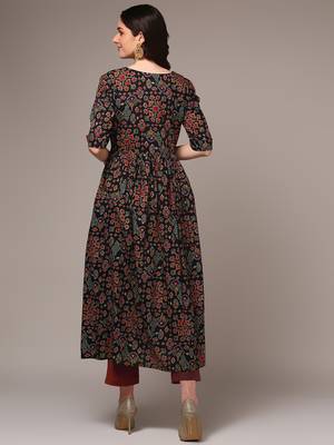 women black pure cotton ethnic motifs printed a-line kurta 4