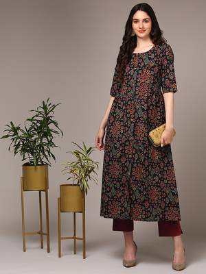 women black pure cotton ethnic motifs printed a-line kurta 5