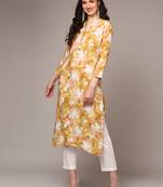 women yellow viscose rayon floral printed straight kurta