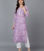 women lavender silk blend ethnic motifs printed straight kurta