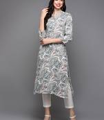 women grey viscose rayon abstract printed straight kurta