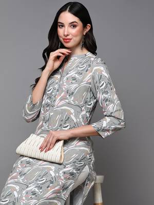 women grey viscose rayon abstract printed straight kurta 2