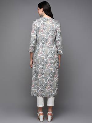 women grey viscose rayon abstract printed straight kurta 4