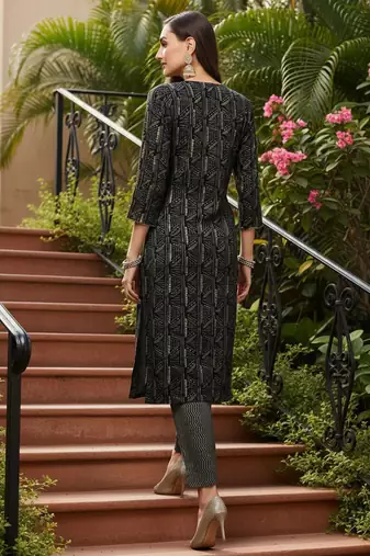 women blue silk blend abstract embroidered straight kurta