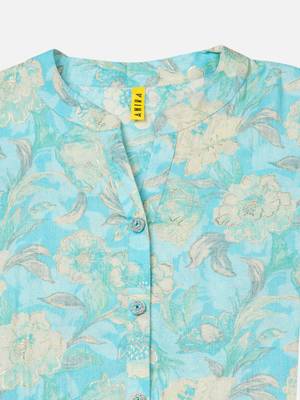 women turquoise blue viscose rayon floral printed straight kurta 5