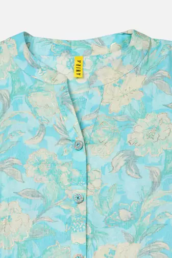 women turquoise blue viscose rayon floral printed straight kurta