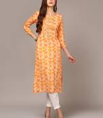 women orange viscose rayon ethnic motifs embroidered straight kurta