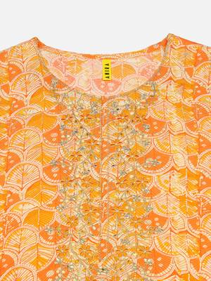women orange viscose rayon ethnic motifs embroidered straight kurta 5