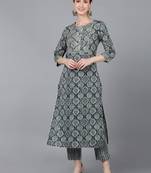 women teal cotton kalamkari embroidered straight kurta