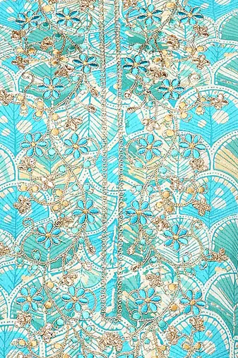 women turquoise blue viscose rayon ethnic motifs embroidered straight kurta