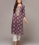 women purple viscose rayon ethnic motifs embroidered straight kurta