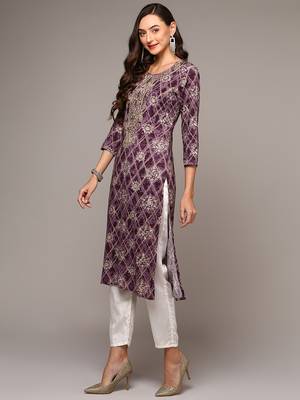 women purple viscose rayon ethnic motifs embroidered straight kurta 3