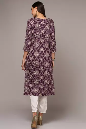 women purple viscose rayon ethnic motifs embroidered straight kurta