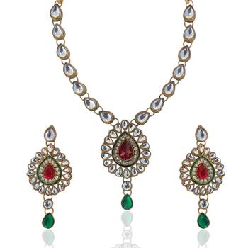 Red Green Kundan Like Work Necklace Set b160mg 1