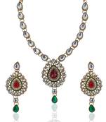Red Green Kundan Like Work Necklace Set b160mg