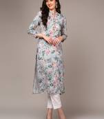 women blue viscose rayon floral printed straight kurta