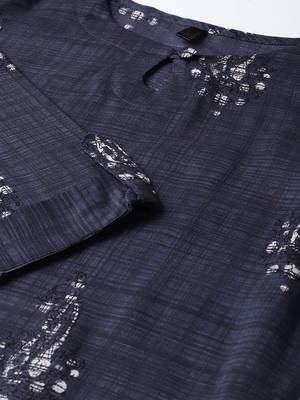 women navy blue rayon blend ethnic motifs printed straight kurta 2