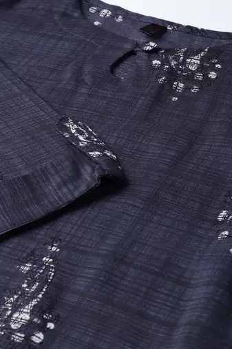 women navy blue rayon blend ethnic motifs printed straight kurta
