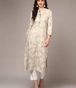 women grey viscose rayon floral printed straight kurta