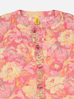 women pink viscose rayon floral printed straight kurta 2