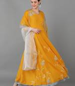 women mustard chanderi silk solid embroidered anarkali kurta
