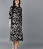 Ahika women black cotton floral printed straight kurta