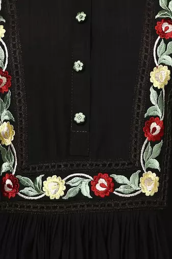 women black viscose rayon solid embroidered a-line kurta