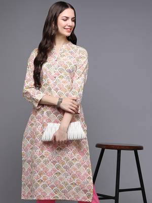 Green cotton abstract printed straight kurta 1