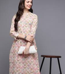 Green cotton abstract printed straight kurta