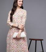 Green cotton abstract printed straight kurta