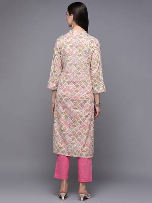 Green cotton abstract printed straight kurta 4