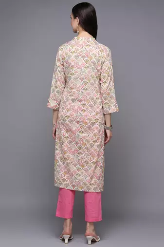 Green cotton abstract printed straight kurta