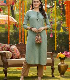 women green cotton geometric printed straight kurta