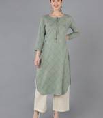 women green cotton geometric printed straight kurta