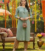 women green cotton geometric printed straight kurta