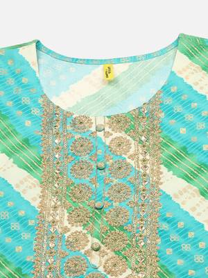 women blue viscose rayon leheriya embroidered straight kurta 5