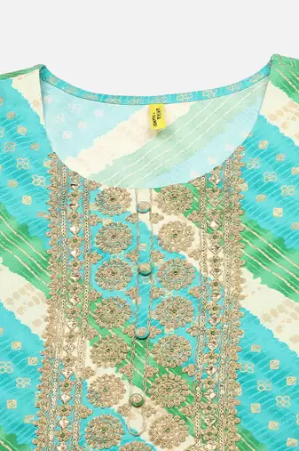 women blue viscose rayon leheriya embroidered straight kurta