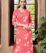 women coral cotton floral printed straight kurta