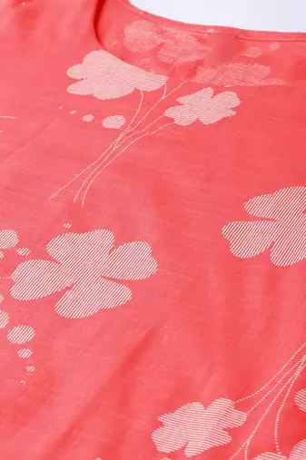 women coral cotton floral printed straight kurta